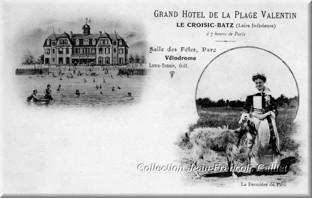 La fermière du Grand Hôtel de la plage Valentin à Bourg de Batz, accompagnée de sa chèvre.