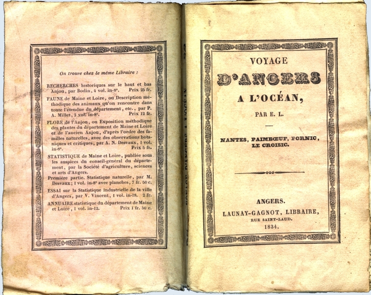 Images de la page de couverture du «Voyage d’Angers à l'Océan» vers 1830.