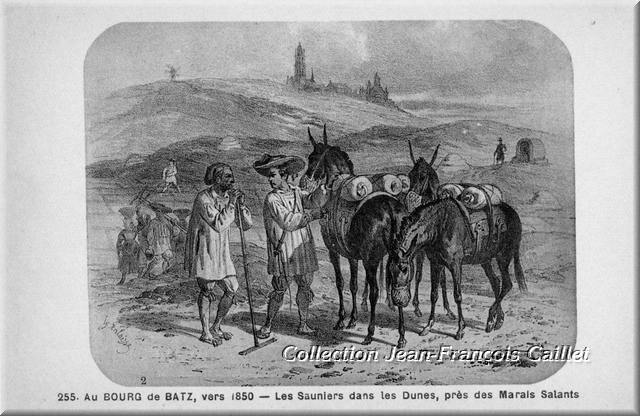 255. Au Bourg de Batz, vers 1850 - Les Sauniers dans les Dunes, près des Marais Salants