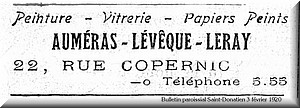 Publicit&eacute; pour l&rsquo;entreprise Aum&eacute;ras-L&eacute;v&ecirc;que-Leray parue en 1902
