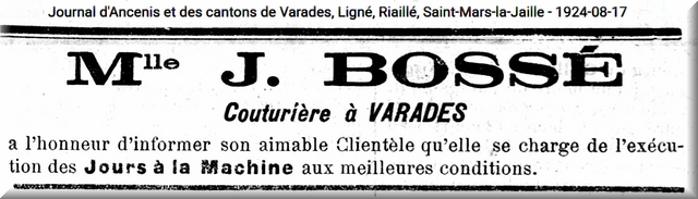 R&eacute;clame de Jos&eacute;phine Boss&eacute;, couturi&egrave;re entreprenante &agrave; Varades.